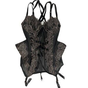 Victorias Secret Strappy Peplum Corset Bustier Black 36D Lingerie Teddy Garters